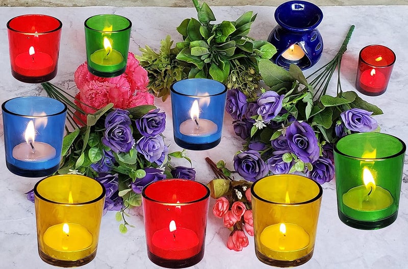 Pure Source India Multicolor Glass Votive Tealight Candle Holders - Living Room Side Table Home Decoration (Glass, Pack of 12 - Image 2