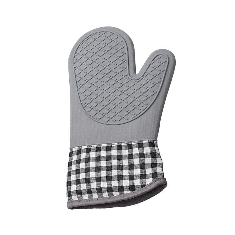 Thickened Cotton Microwave Baking Gloves Plaid Gray [two fingers]]