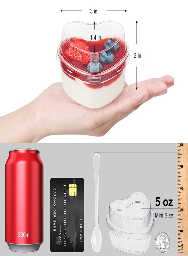 TOFLEN 5 oz Heart Shaped Dessert Cups with Lids and Spoons 150 Pcs | Serves 50 | Mini Plastic Dessert Shooter Cups for Parfait, Cheesecake, Mousse, Appetizers, Jello Shot and Puddings - Image 2