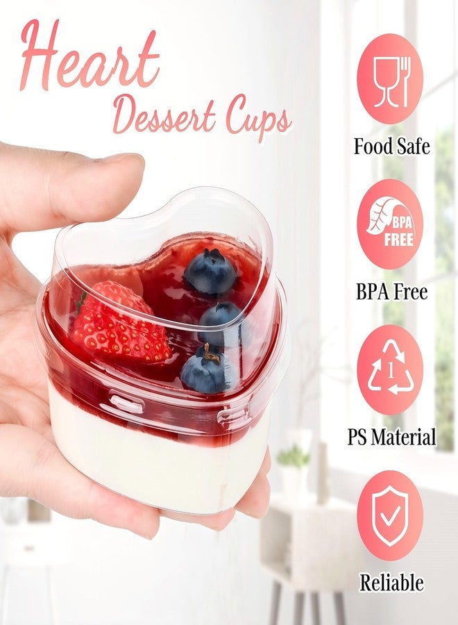 TOFLEN 5 oz Heart Shaped Dessert Cups with Lids and Spoons 150 Pcs | Serves 50 | Mini Plastic Dessert Shooter Cups for Parfait, Cheesecake, Mousse, Appetizers, Jello Shot and Puddings - Image 3