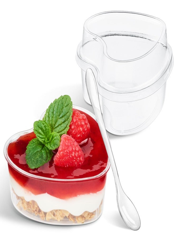 TOFLEN 5 oz Heart Shaped Dessert Cups with Lids and Spoons 150 Pcs | Serves 50 | Mini Plastic Dessert Shooter Cups for Parfait, Cheesecake, Mousse, Appetizers, Jello Shot and Puddings - Image 1