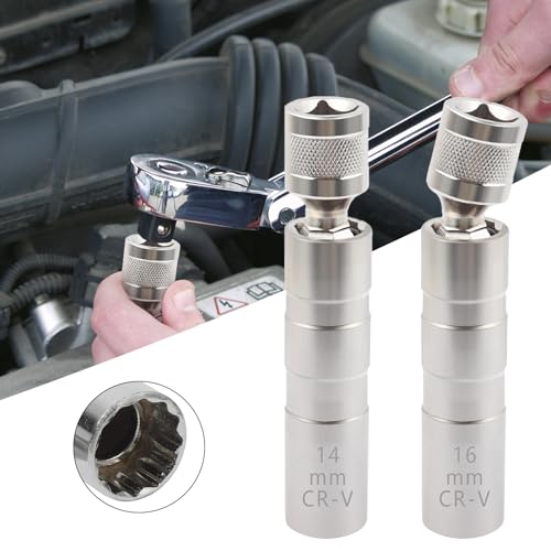 Qixiang CB 14mm16mm58 Spark Plug Socket SetThin Walled Magnetic Spark Plug SocketCar Accessories Universal Joint 38 Drive 12 Point Swivel Socket Removal ToolCompatible with BMW Nissan More Car - Image 1