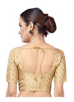 Studio Shringaar Studio Shringaar Women's Readymade Brocade Short Sleeves Saree Blouse (Gold,40)  - Image 2