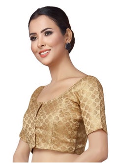 Studio Shringaar Studio Shringaar Women's Readymade Brocade Short Sleeves Saree Blouse (Gold,40)  - Image 4