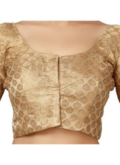 Studio Shringaar Studio Shringaar Women's Readymade Brocade Short Sleeves Saree Blouse (Gold,40)  - Image 3