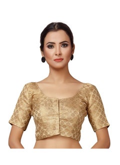 Studio Shringaar Studio Shringaar Women's Readymade Brocade Short Sleeves Saree Blouse (Gold,40)  - Image 1
