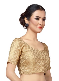 Studio Shringaar Studio Shringaar Women's Readymade Brocade Short Sleeves Saree Blouse (Gold,40)  - Image 5