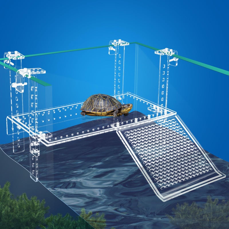 RunDuck Turtle Docks Large Adjustable Turtle Basking Platform for Aquatic Turtles, Design for Tanks 0.3"-2" Thick, Stable Construction,Slip-Resistant Ramp,Adjustable Ramp Direction (15'' x 8.1'') - Image 1
