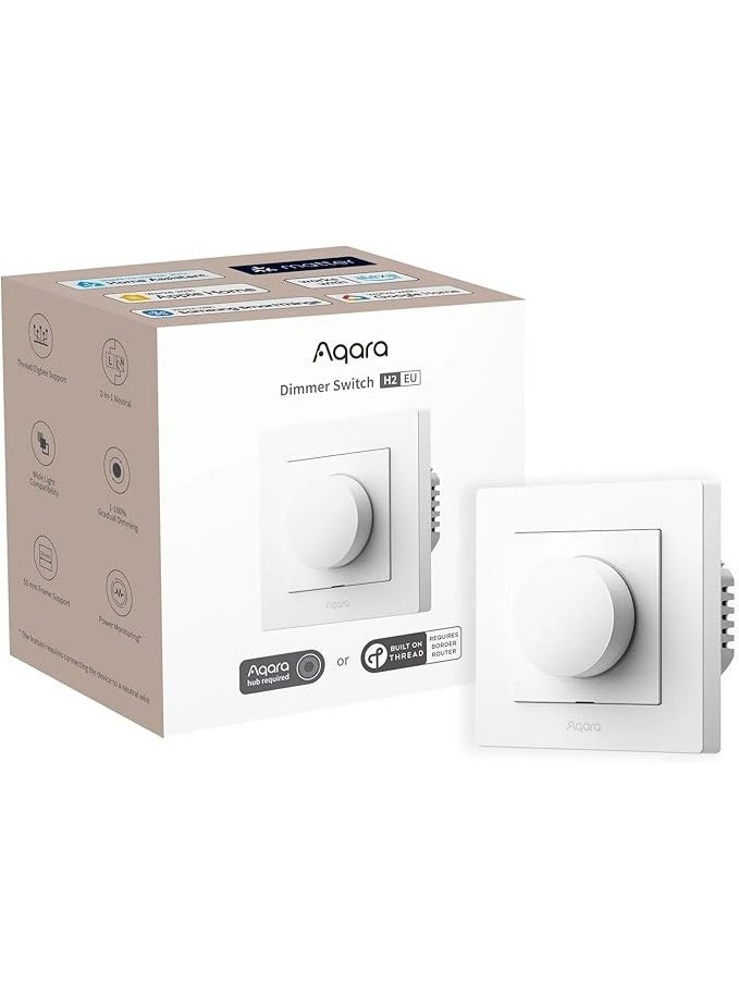 أكارا مفتاح التعتيم Aqara H2 EU، بروتوكول Thread/Zigbee، مفتاح محايد 2 في 1، مفتاح واحد، 200 واط، لمصابيح LED/CFL/المتوهجة/الهالوجين/ELV القابلة للتعتيم، يدعم Apple وGoogle وMatter، أبيض - Image 1