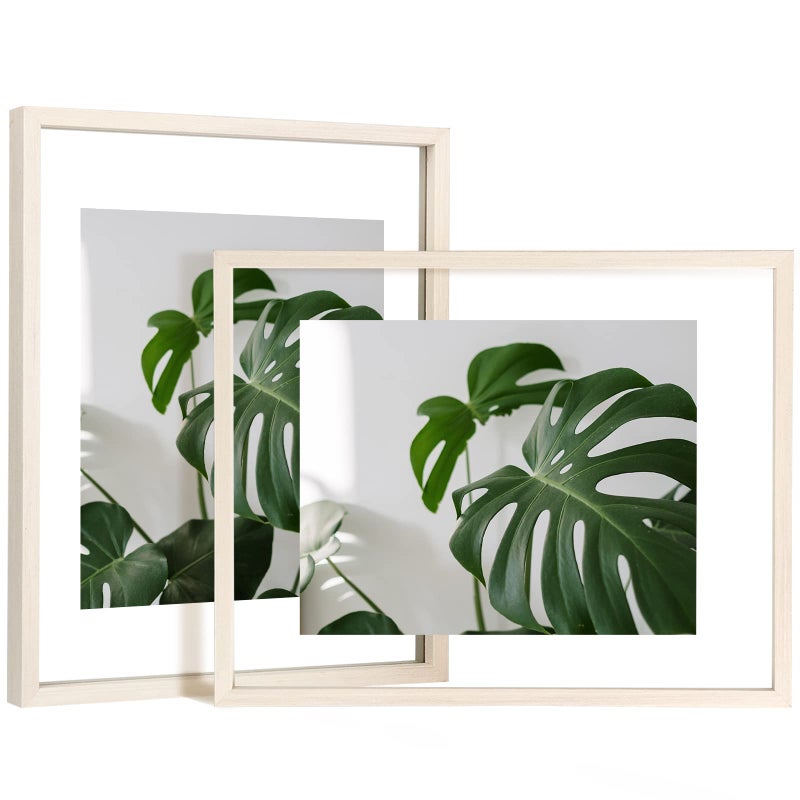 Egofine Egofine 11x14 Floating Frames Set of 2 Double Plexiglass Picture Frame Made of Solid Wood Display Any Size Photo up to 11x14 Wall Mount or Tabletop Standing Beige 