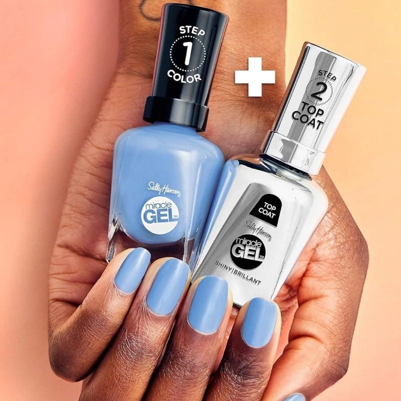 Sally Hansen Miracle Gel Salon Quality Nail Polish | Gel-Like Formula, Two-Step System, No UV Light Needed, Long Lasting | Sheer, Glossy | 628 It's Sherbert Day | Blue Nail Polish - Image 5