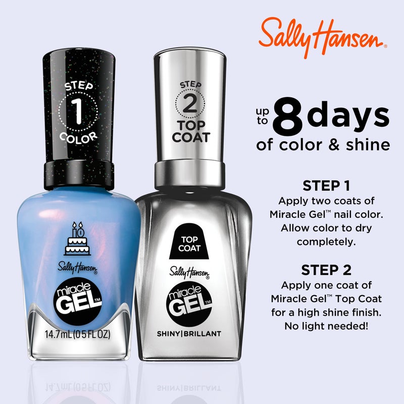 Sally Hansen Miracle Gel Salon Quality Nail Polish | Gel-Like Formula, Two-Step System, No UV Light Needed, Long Lasting | Sheer, Glossy | 628 It's Sherbert Day | Blue Nail Polish - Image 2