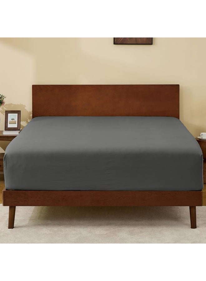 Gokotta King Size Fitted Sheet, Bottom Single Fitted Sheet Only with Elastic Corner Straps, Deep Pocket for 10-16 Inch Mattress - Soft Microfiber - Breathable, Hypoallergenic, Wrinkle Free - Dark Grey - Image 1