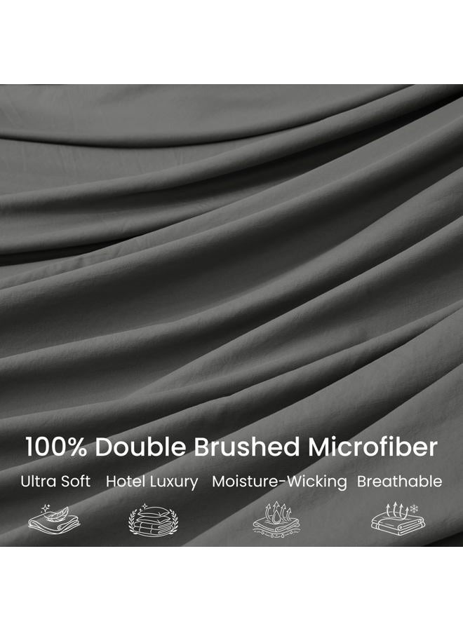Gokotta King Size Fitted Sheet, Bottom Single Fitted Sheet Only with Elastic Corner Straps, Deep Pocket for 10-16 Inch Mattress - Soft Microfiber - Breathable, Hypoallergenic, Wrinkle Free - Dark Grey - Image 4