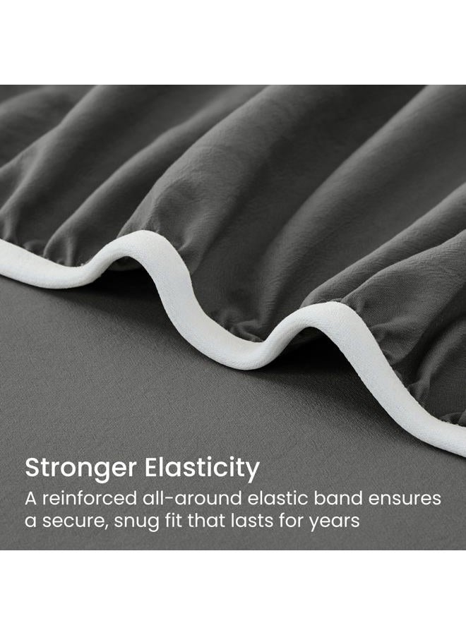 Gokotta King Size Fitted Sheet, Bottom Single Fitted Sheet Only with Elastic Corner Straps, Deep Pocket for 10-16 Inch Mattress - Soft Microfiber - Breathable, Hypoallergenic, Wrinkle Free - Dark Grey - Image 3