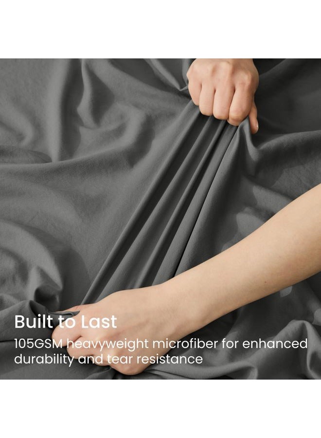 Gokotta King Size Fitted Sheet, Bottom Single Fitted Sheet Only with Elastic Corner Straps, Deep Pocket for 10-16 Inch Mattress - Soft Microfiber - Breathable, Hypoallergenic, Wrinkle Free - Dark Grey - Image 5