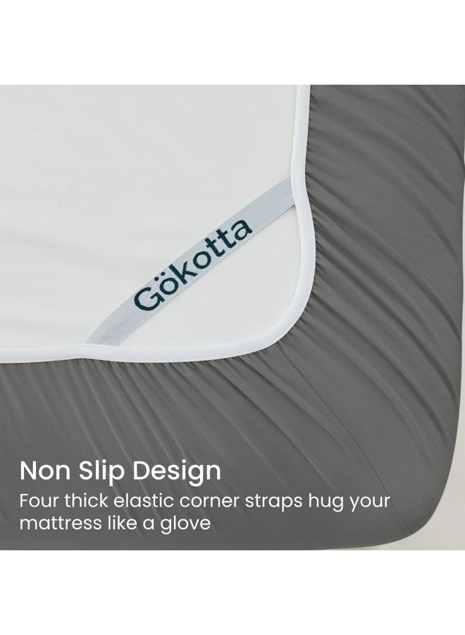 Gokotta King Size Fitted Sheet, Bottom Single Fitted Sheet Only with Elastic Corner Straps, Deep Pocket for 10-16 Inch Mattress - Soft Microfiber - Breathable, Hypoallergenic, Wrinkle Free - Dark Grey - Image 2