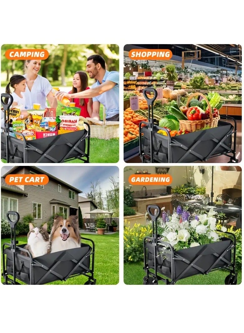 Portable Folding All-Terrain Utility Wagon – Heavy Duty Beach, Camping & Garden Cart with Telescopic Adjustable Handle, 360º Rotating Rubber Wheels, and 100KG Load Capacity – Durable & Compact Outdoor Trolley - Image 2