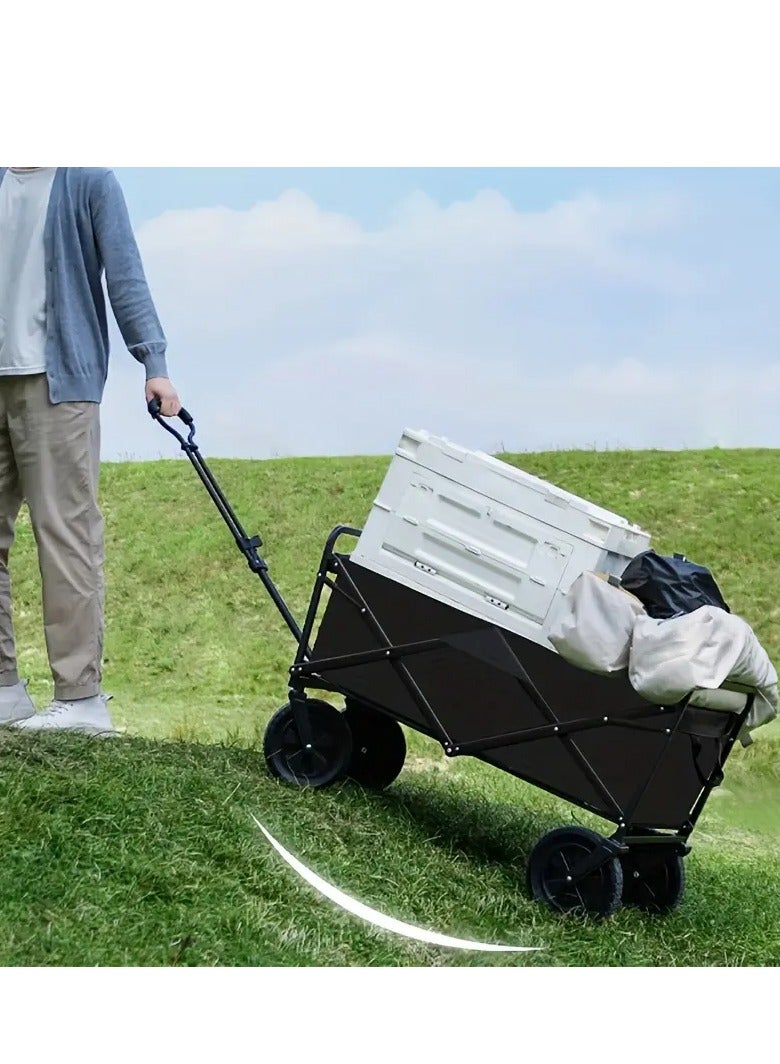 Portable Folding All-Terrain Utility Wagon – Heavy Duty Beach, Camping & Garden Cart with Telescopic Adjustable Handle, 360º Rotating Rubber Wheels, and 100KG Load Capacity – Durable & Compact Outdoor Trolley - Image 1