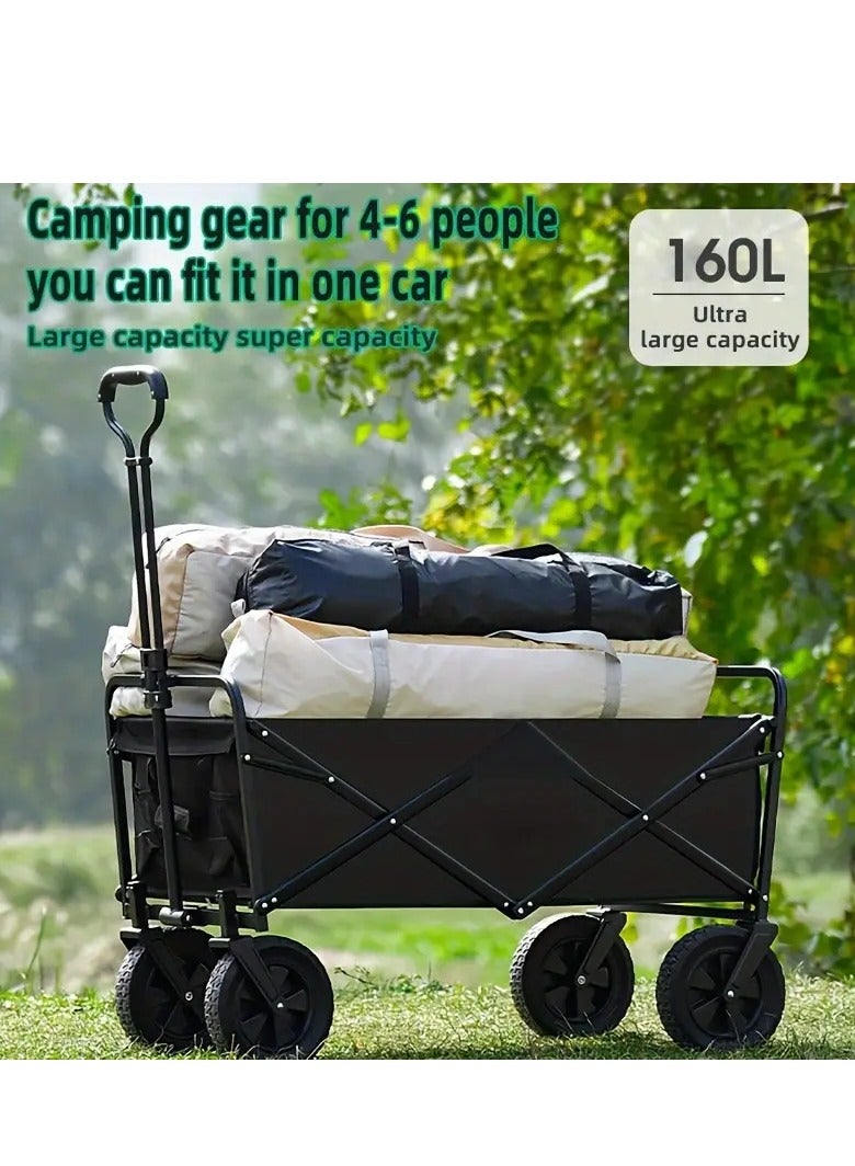 Portable Folding All-Terrain Utility Wagon – Heavy Duty Beach, Camping & Garden Cart with Telescopic Adjustable Handle, 360º Rotating Rubber Wheels, and 100KG Load Capacity – Durable & Compact Outdoor Trolley - Image 5