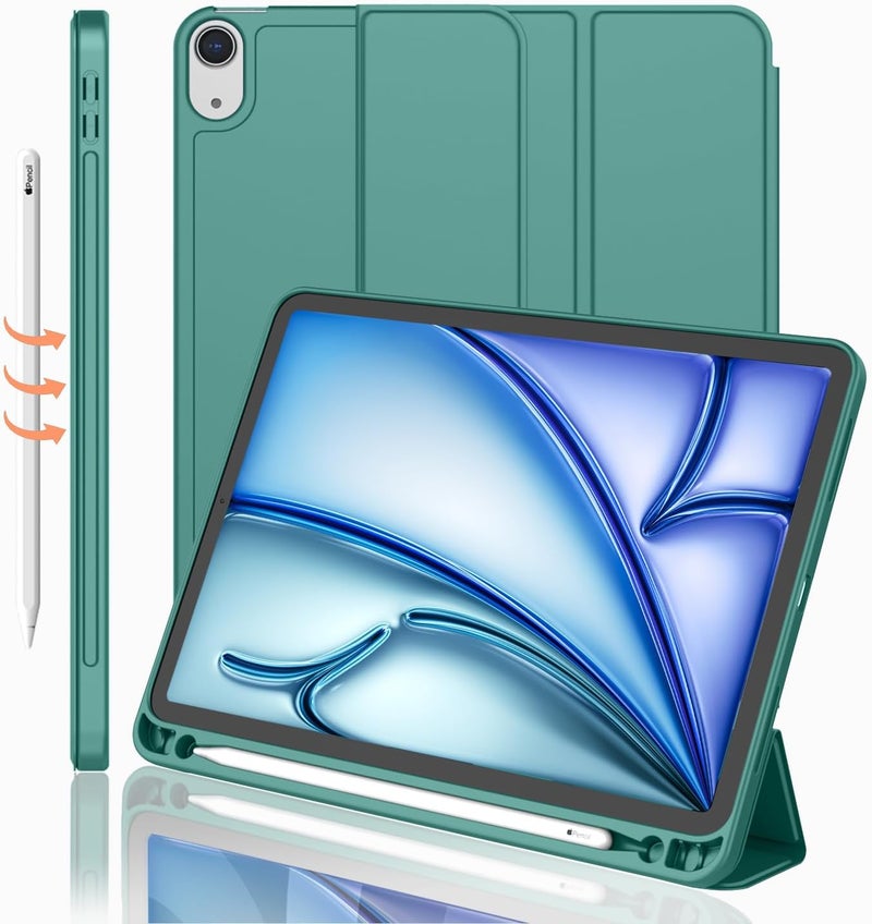 iMieet iPad Air 11 Inch Case M3(2025) / M2 (2024), iPad Air 5th/4th Generation Case 2022/2020 10.9 Inch with Pencil Holder,Trifold Stand Smart Case with Soft TPU Back(Forest Green) - Image 1