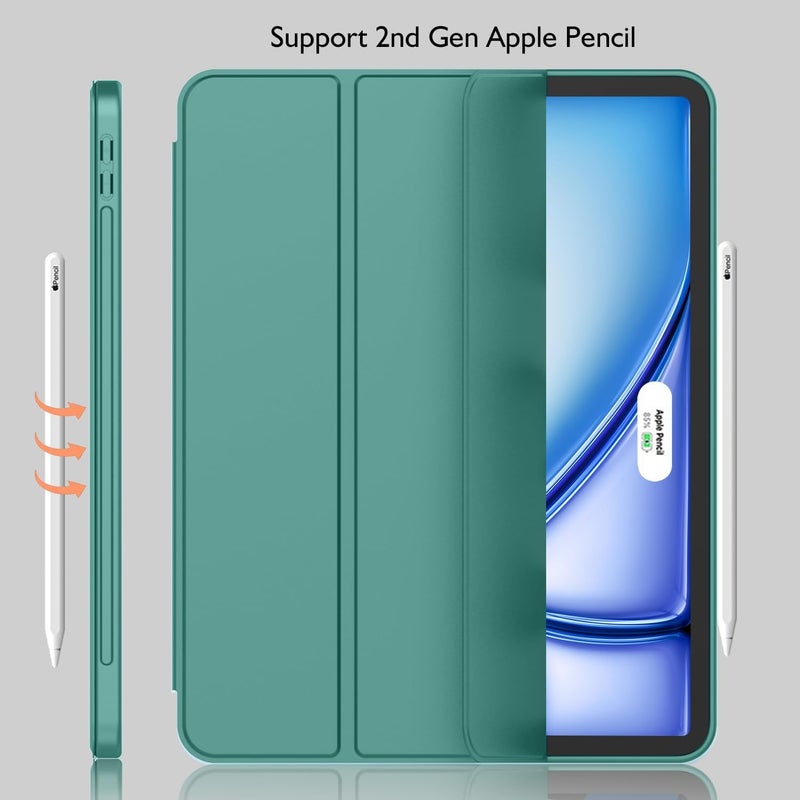 iMieet iPad Air 11 Inch Case M3(2025) / M2 (2024), iPad Air 5th/4th Generation Case 2022/2020 10.9 Inch with Pencil Holder,Trifold Stand Smart Case with Soft TPU Back(Forest Green) - Image 2