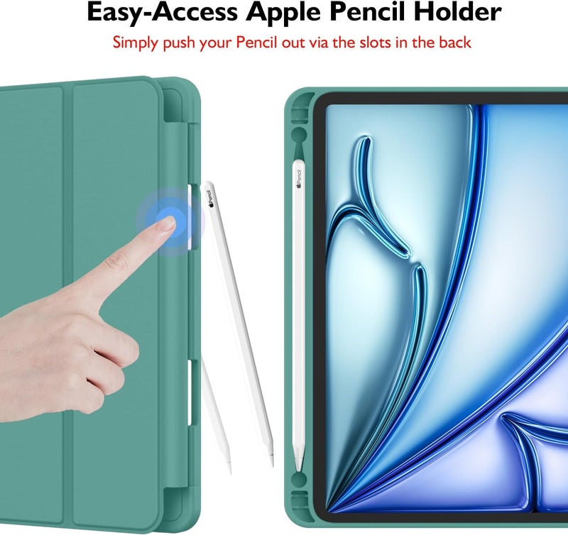 iMieet iPad Air 11 Inch Case M3(2025) / M2 (2024), iPad Air 5th/4th Generation Case 2022/2020 10.9 Inch with Pencil Holder,Trifold Stand Smart Case with Soft TPU Back(Forest Green) - Image 3