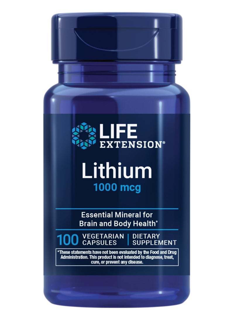 Life Extension Lithium, 1000 mcg – Lithium Orotate – Helps Maintain Cognitive Function u0026 Memory – Low-Dose Formula – Non-GMO, Gluten-Free, Vegetarian – 100 Capsules - Image 1