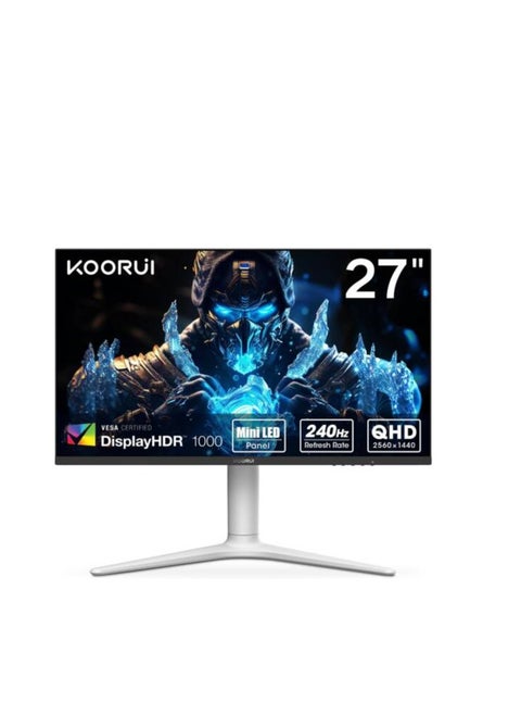 KOORUI GN10 Gaming Monitor, 27" QHD Mini-LED VA Display, 240Hz Refresh Rate, 1ms Response Time, Ergonomic Stand, HDR 1000, Crosshair Function, 1.07B Display Color, White | GN10