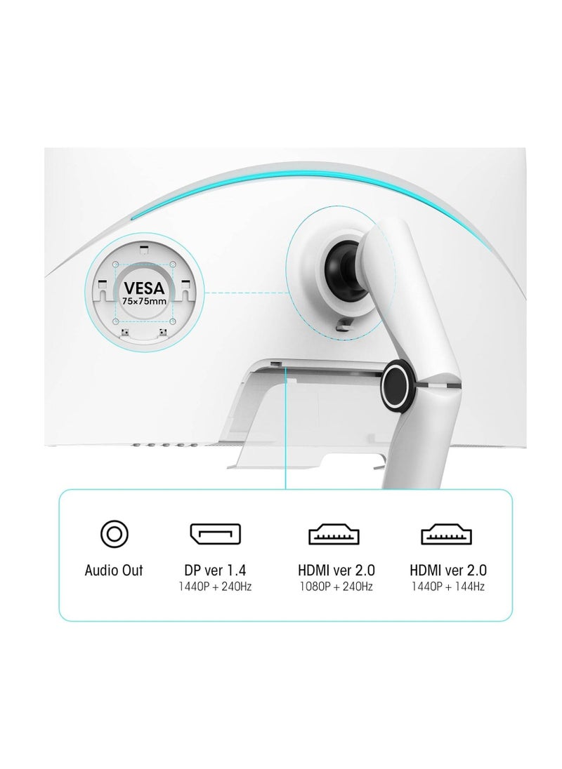 KOORUI - KOORUI GN10 Gaming Monitor, 27" QHD Mini-LED VA Display, 240Hz Refresh Rate, 1ms Response Time, Ergonomic Stand, HDR 1000, Crosshair Function, 1.07B Display Color, White | GN10 - Image 1