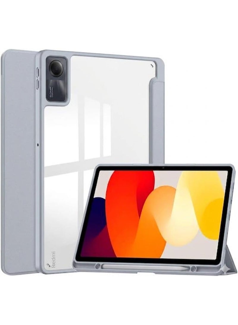 غطاء ذكي فائق النحافة متوافق مع جهاز Redmi Pad SE مقاس 11 بوصة (إصدار 2023) ، مصنوع من مادة TPU، مزود بخاصية التشغيل التلقائي (رمادى). - Image 1