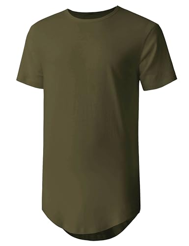 Hat and Beyond Mens Hipster Curve Hem Droptail Tee Premium Longline T Shirts (X-Large, 1hc01_Military Green) - Image 1