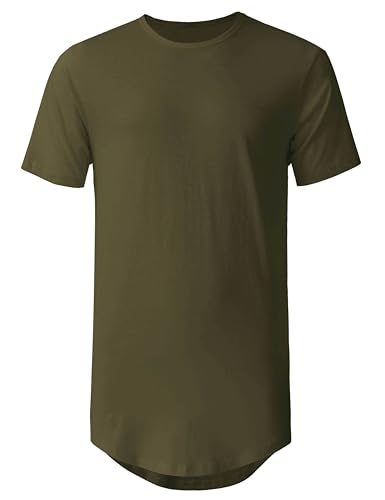 Hat and Beyond Mens Hipster Curve Hem Droptail Tee Premium Longline T Shirts (X-Large, 1hc01_Military Green) - Image 2