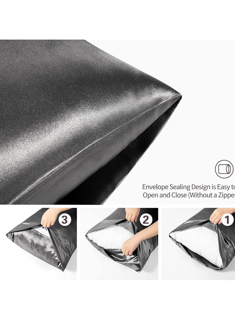 Bukela Satin Silk Pillowcases for Skin and Hair,Set of 2 Satin Pillow Cases for Women with Envelope Closure,Soft Breathable Smooth Cooling Silk Pillow Covers for Gifts，Dark Grey，Standard  - Image 5