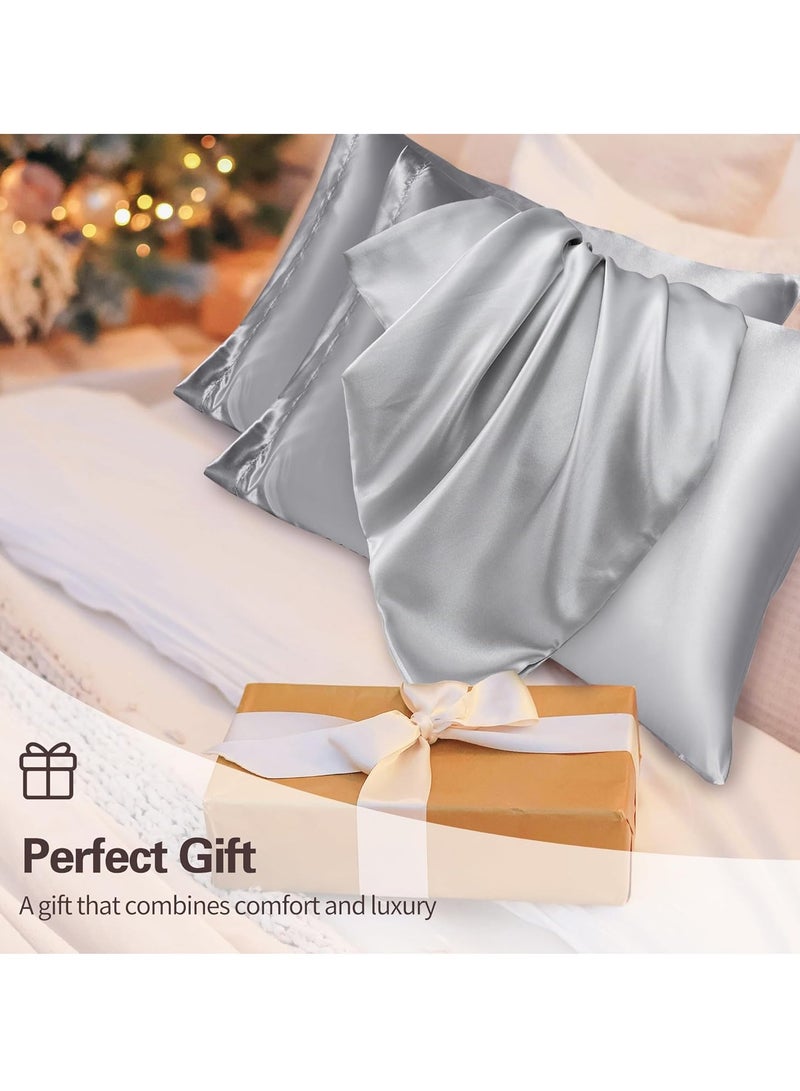 Bukela Satin Silk Pillowcases for Skin and Hair,Set of 2 Satin Pillow Cases for Women with Envelope Closure,Soft Breathable Smooth Cooling Silk Pillow Covers for Gifts，Dark Grey，Standard  - Image 2