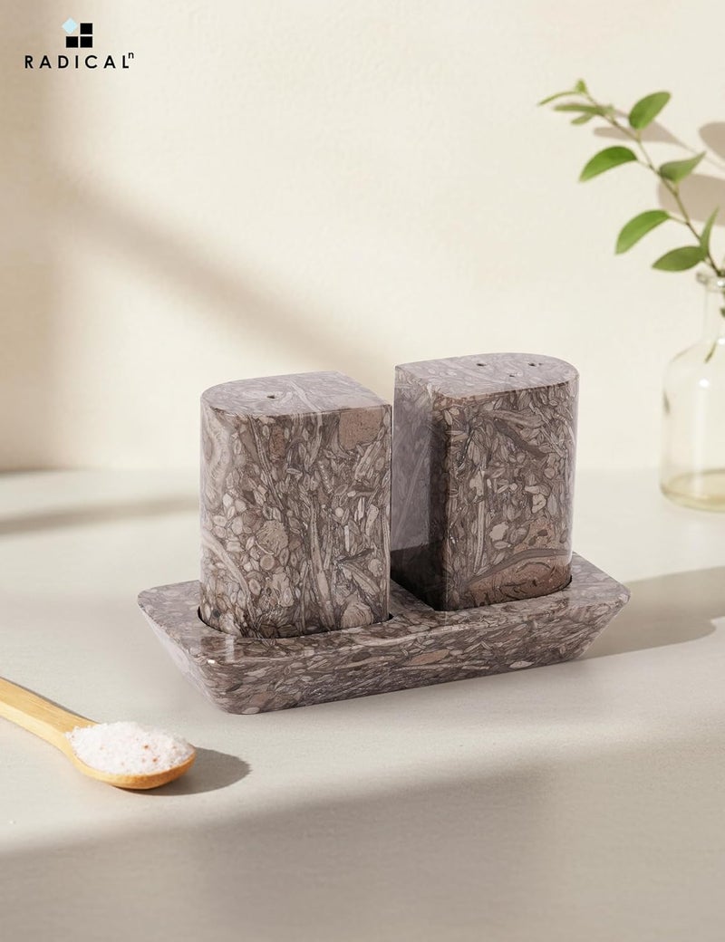 RADICALn Oceanic Marble Salt & Pepper Shaker Set of 2 with Tray, 2.5 Inch Handmade Natural Stone Spice Dispensers for Kitchen & Dining Table, Luxury Kitchen Decor Accessory - Image 5