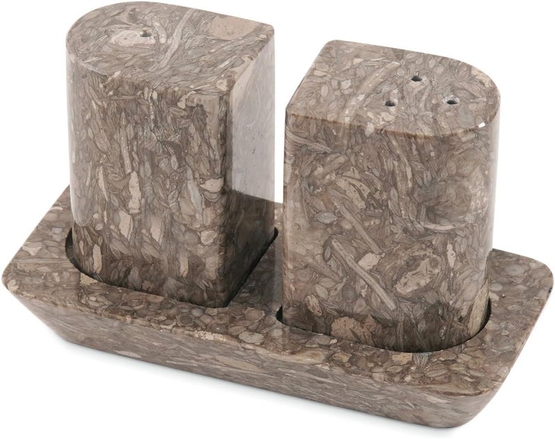 RADICALn Oceanic Marble Salt & Pepper Shaker Set of 2 with Tray, 2.5 Inch Handmade Natural Stone Spice Dispensers for Kitchen & Dining Table, Luxury Kitchen Decor Accessory - Image 1