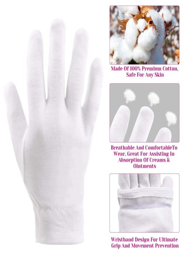 CGBOOM 3 Pairs Moisturizing Gloves Over Night Bedtime White Cotton | Cosmetic Inspection Premium Cloth Quality | Eczema Dry Sensitive Irritated Skin Spa Therapy Secure Wristband| One Size Fits Most - Image 2