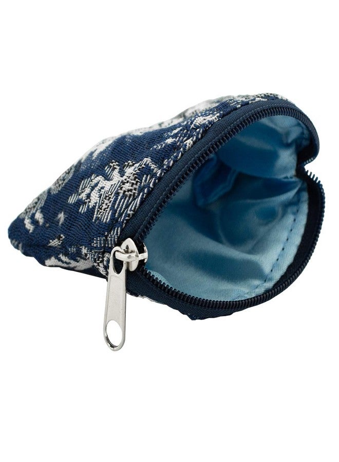 Hirten Brocade Rosary Pouch Blue Flower Pattern Zipper Closure - Image 2