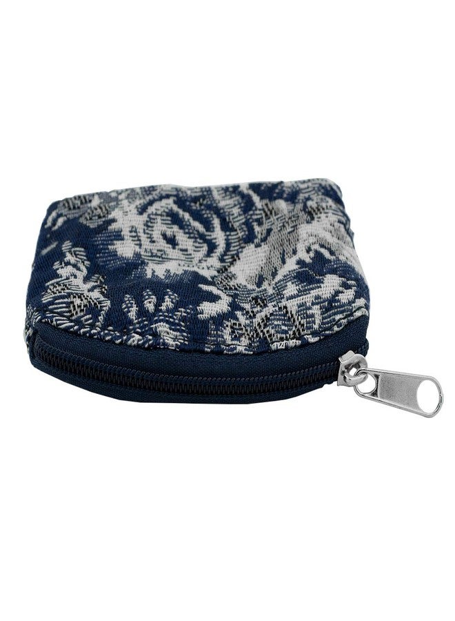 Hirten Brocade Rosary Pouch Blue Flower Pattern Zipper Closure - Image 3