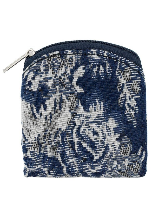 Hirten Brocade Rosary Pouch Blue Flower Pattern Zipper Closure - Image 4