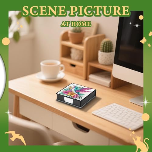 DOTZSO Diamond Art Kits for Adults Sticky Note Holder, Diamond Painting Notes Box Diamond Dots Decoration Gem Arts and Diamond Office Desk Supplies Contains 160 Sheets of Paper Hummingbird - Image 5
