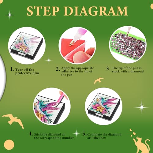 DOTZSO Diamond Art Kits for Adults Sticky Note Holder, Diamond Painting Notes Box Diamond Dots Decoration Gem Arts and Diamond Office Desk Supplies Contains 160 Sheets of Paper Hummingbird - Image 4