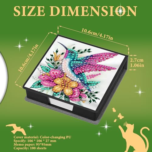 DOTZSO Diamond Art Kits for Adults Sticky Note Holder, Diamond Painting Notes Box Diamond Dots Decoration Gem Arts and Diamond Office Desk Supplies Contains 160 Sheets of Paper Hummingbird - Image 2