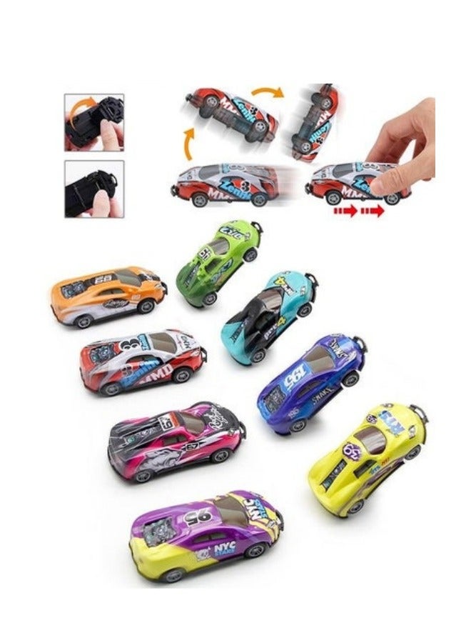 MIXDE 8PCS Metal Pull Back Cars, Ejection Vehicle Flip Crash Car, Stunt Toy Cars, Friction Power Alloy Casting car Mini Race car for Toddler, Jumping Flip Stunt Toy Cars Mini Model Cars - Image 1