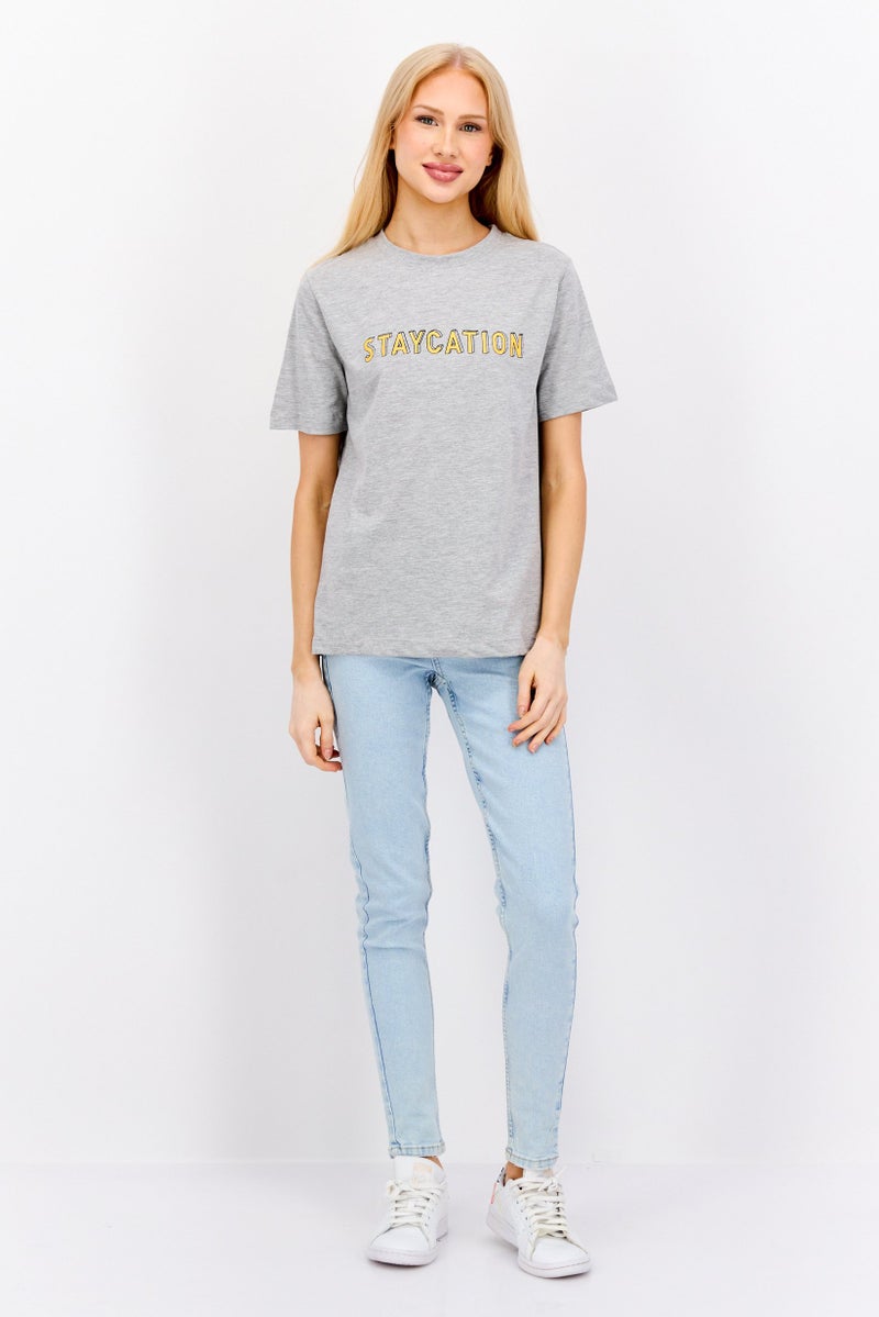 WHISTLES Women Crew Neck Short Sleeve Heather T-Shirt, Grey - Image 4