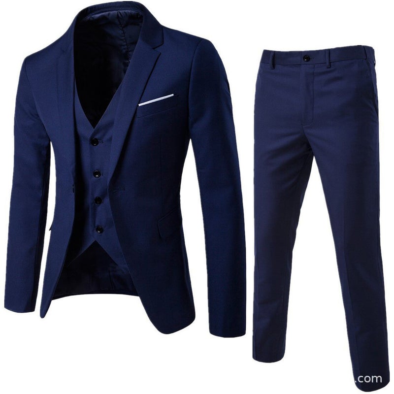 Suit mens suit business slim-fit formal suit three-piece suit bridegroom best man wedding professional work suit jacket men Navy blue 