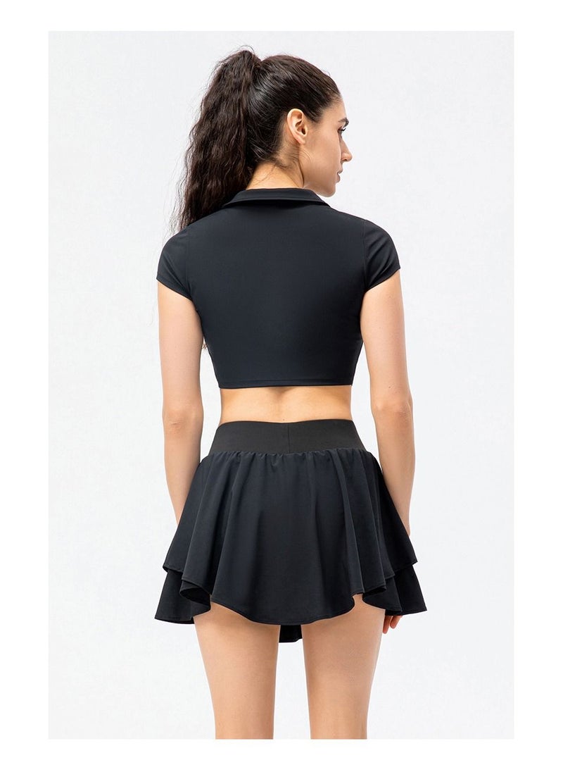 Loquat Sport short sleeve fake two running tennis skirt suit  - Image 2
