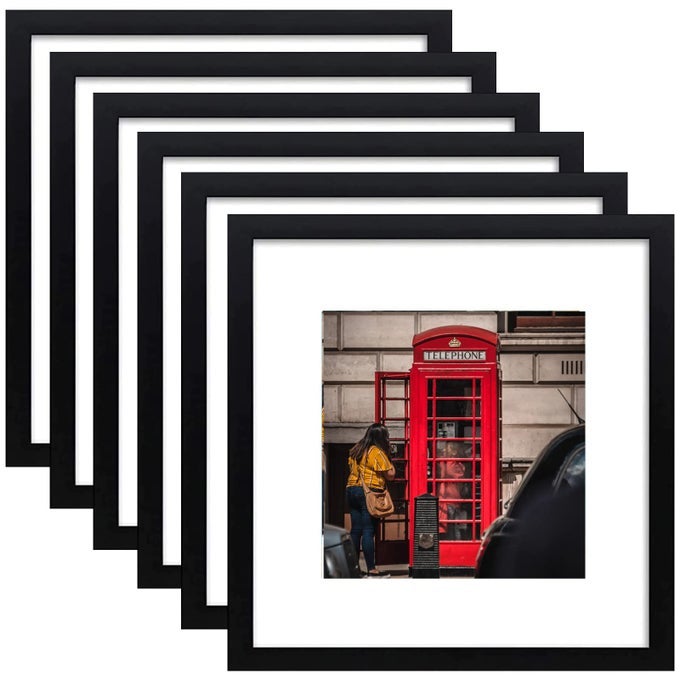 12x12 Picture Frame Set of 6 Display Pictures 8x8 with Mat or 12x12 Without Mat for Wall MountingBlack