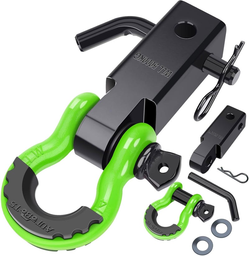 AUTOBOTS Shackle Hitch Receiver 2", 45,000 Lbs Break Strength Heavy Duty Receiver with 5/8" Screw Pin, 3/4" D Ring Shackles, Towing Accessories for Vehicle Recovery Off-Road, Green&Black - Image 1
